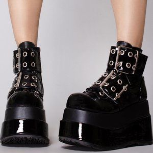 Demonia Bear 104 Losing My Mind Platform Boots - Patent Black